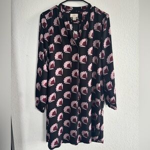 LOFT Black Dress with Pink Floral Design